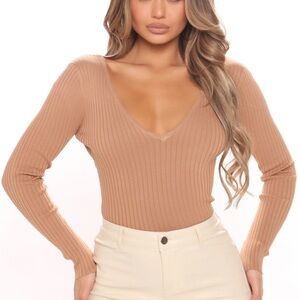 V-Neck Ribbed Tan Top